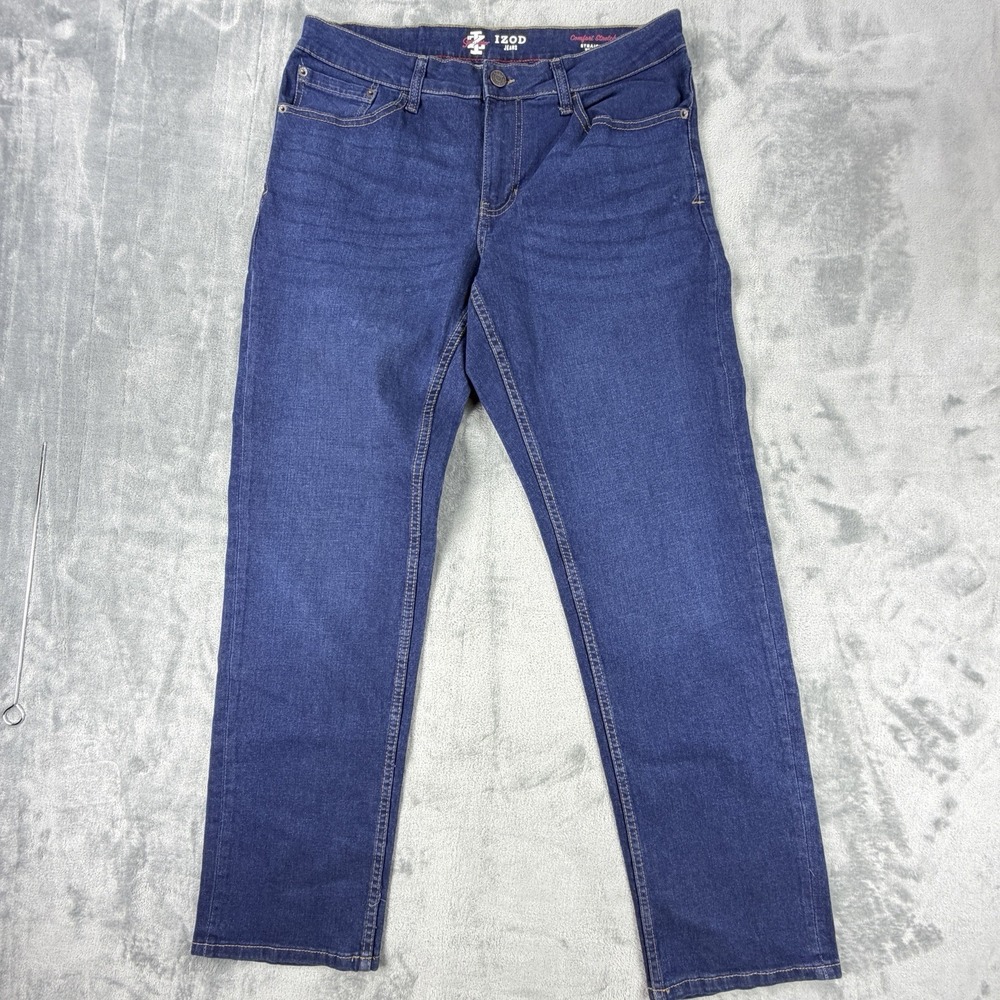 IZOD Saltwater Mens 32x30 Straight Fit Comfort Stretch Blue Jeans
